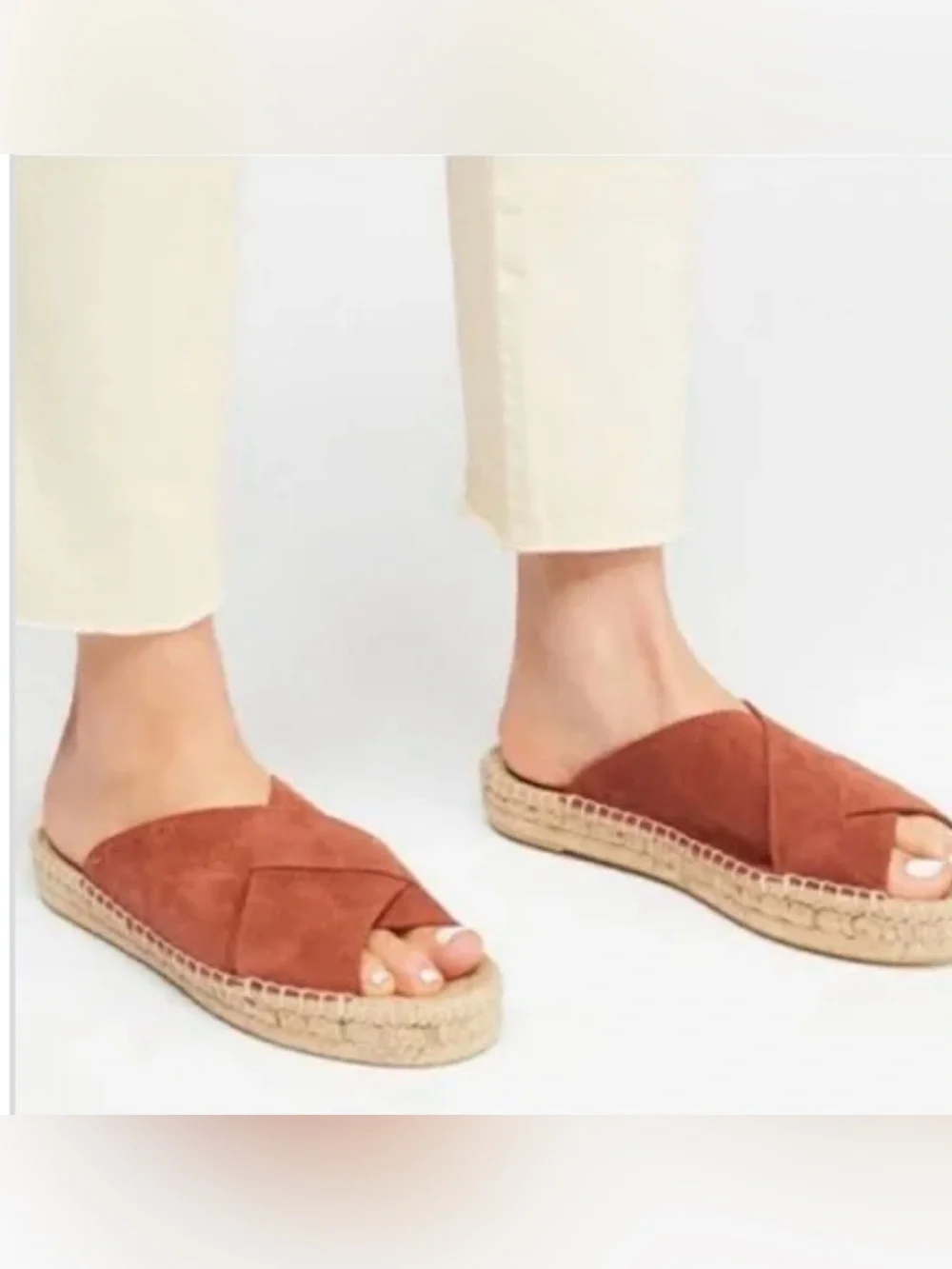 Free People Tuscan Suede Crossover Espadrille Slide Sandals - Rust